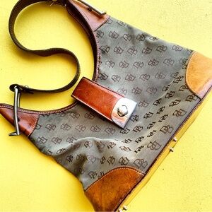 DOONEY & BOURKE vintage Cresent shoulder bag canvas logo leather details OS